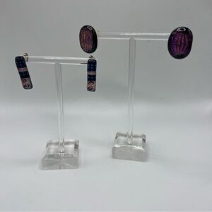 Set of 2 Purple Dichroic Glass Stone Earrings